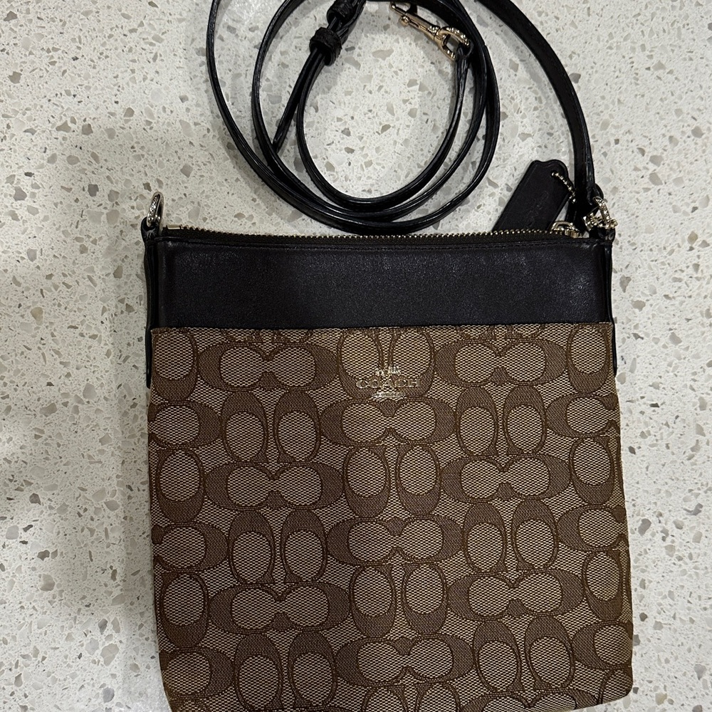 Coach Signature Black and Brown Crossbody Bag